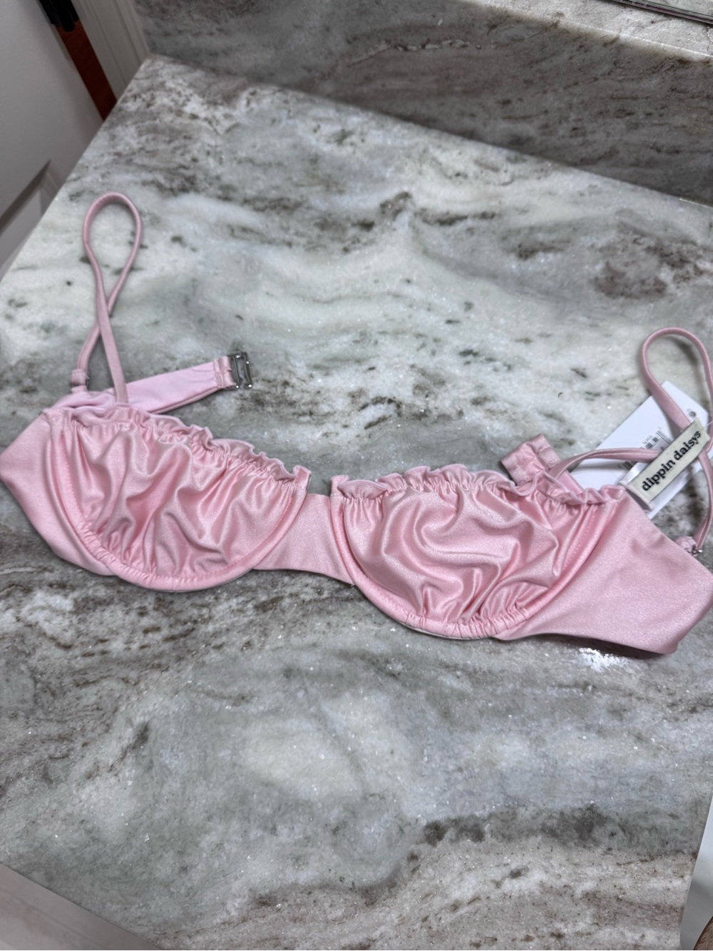 Women's Pink Satin Ruffle Swim Top NWT